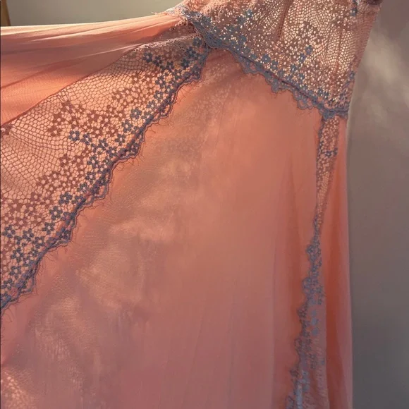 Y2K Pink & Lavender Lace /Floral Appliqué Chemise Lingerie Nightgown Size Large - Picture 5 of 17